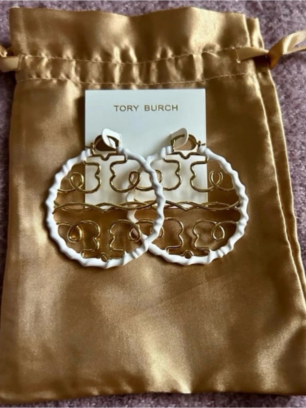 Tory Burch White and Gold statement hoops (NEW)